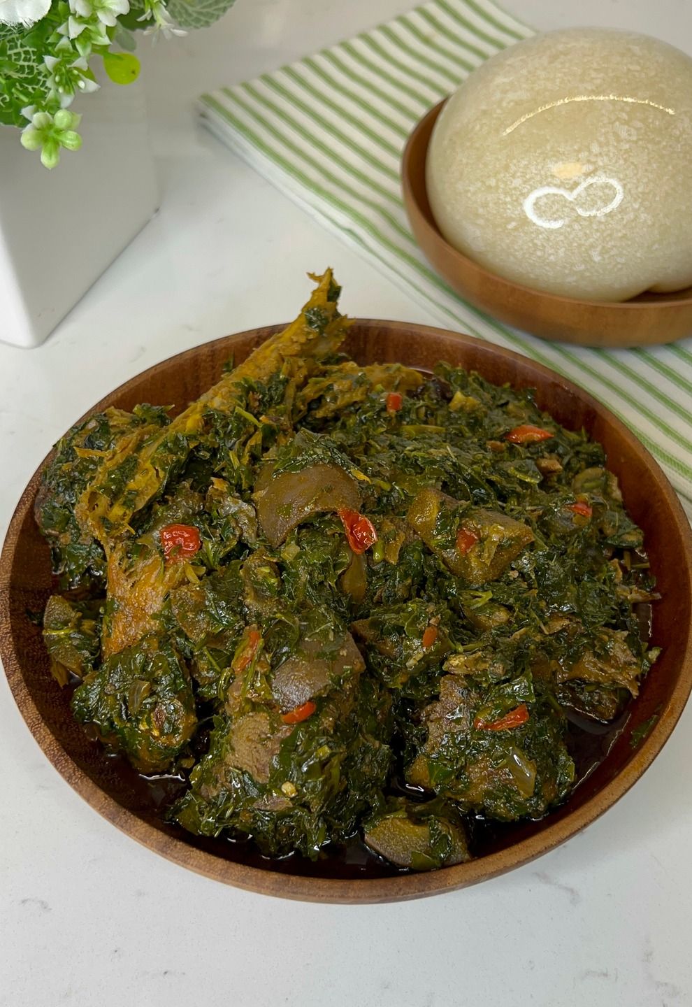 Bitter Leaf Soup with Fish & Pounded Yam