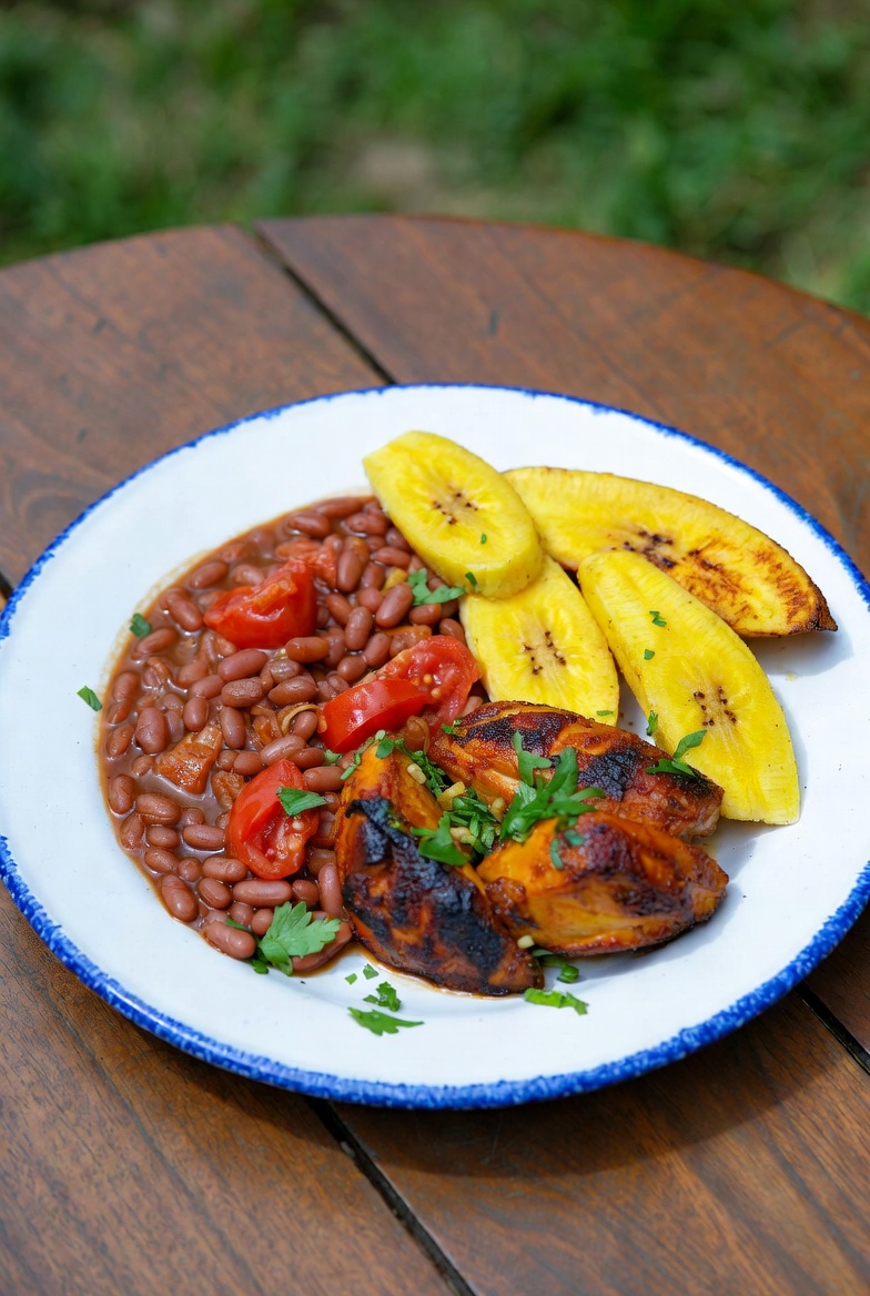 Beans, Plantain & Fried Chicken
